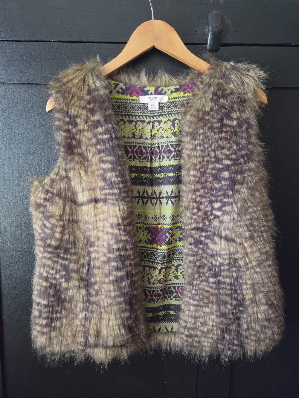 Women's Mossimo Supply Co. Tan & Brown Faux Fur Patterned-Lined Vest ~ Size M